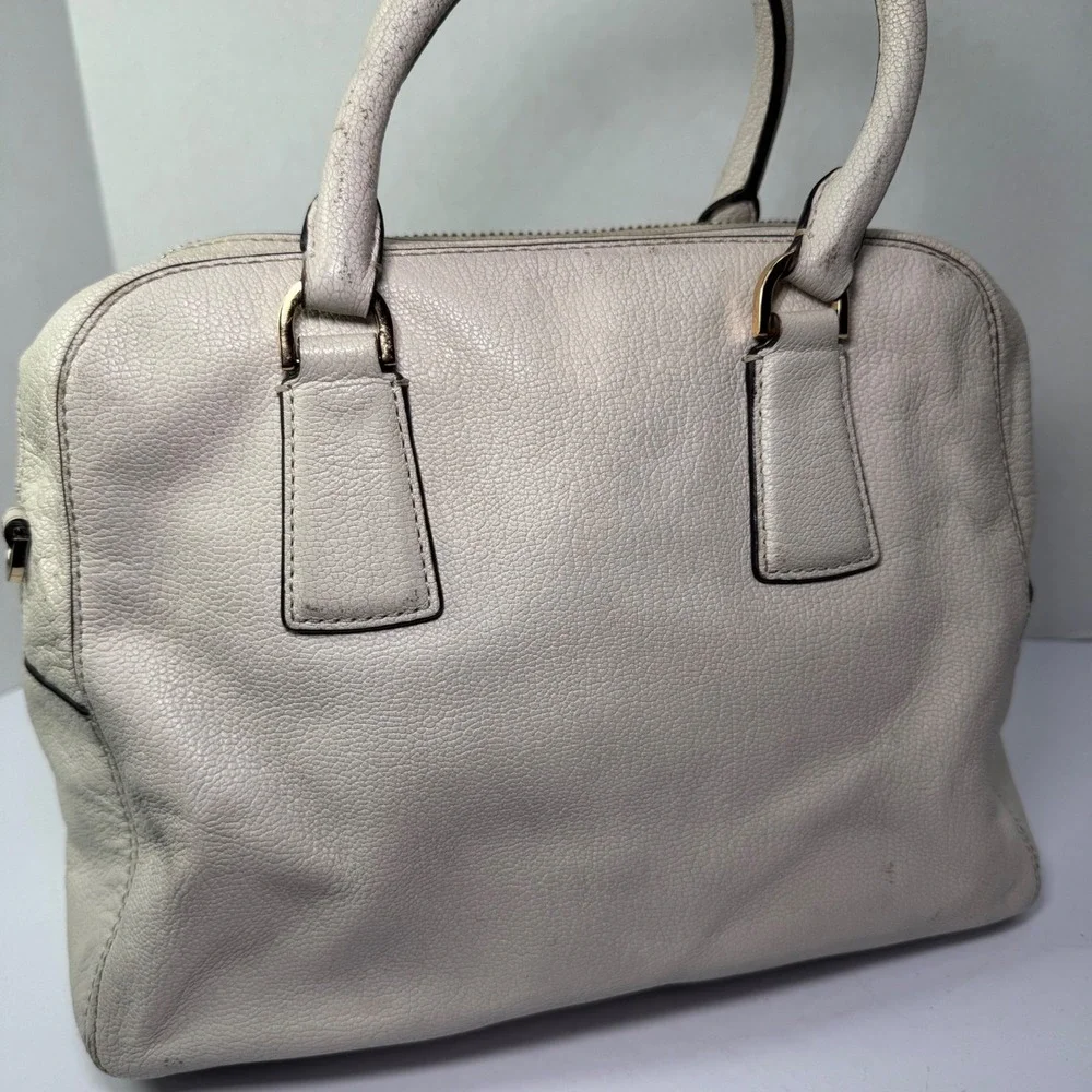Michael Kors Double Zip Top Handle Satchel Handbag Cream Pebbled Leather & Strap